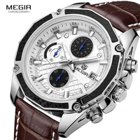 megir quartz male watches genuine leather watches racing men students game run chronograph watch male glow hands for man 2015g