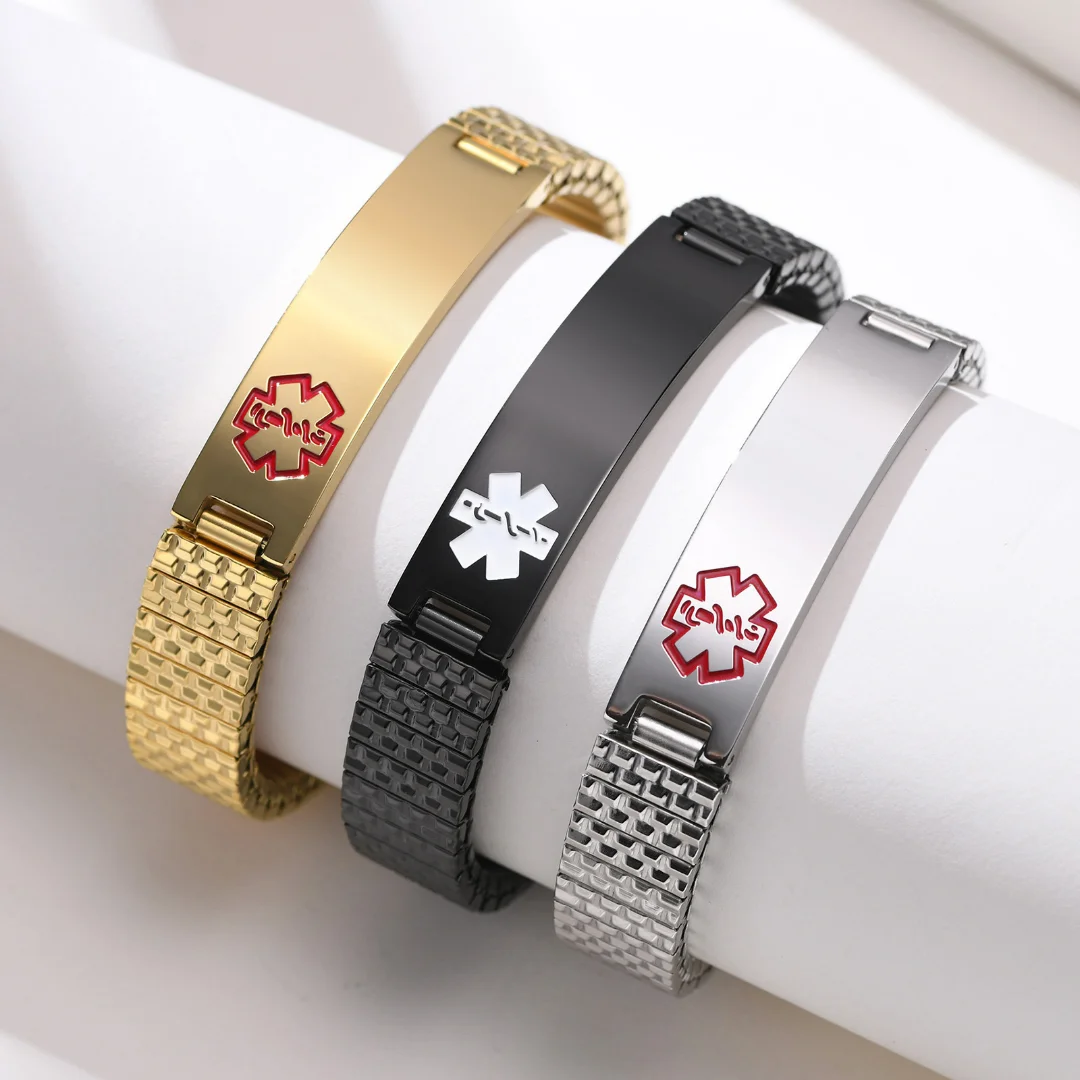 

Stainless Steel Braided Chain Star of Life Emergency Medical Care Sign Bracelet Bangle Men Classic Punk Glamor Casual Jewelry