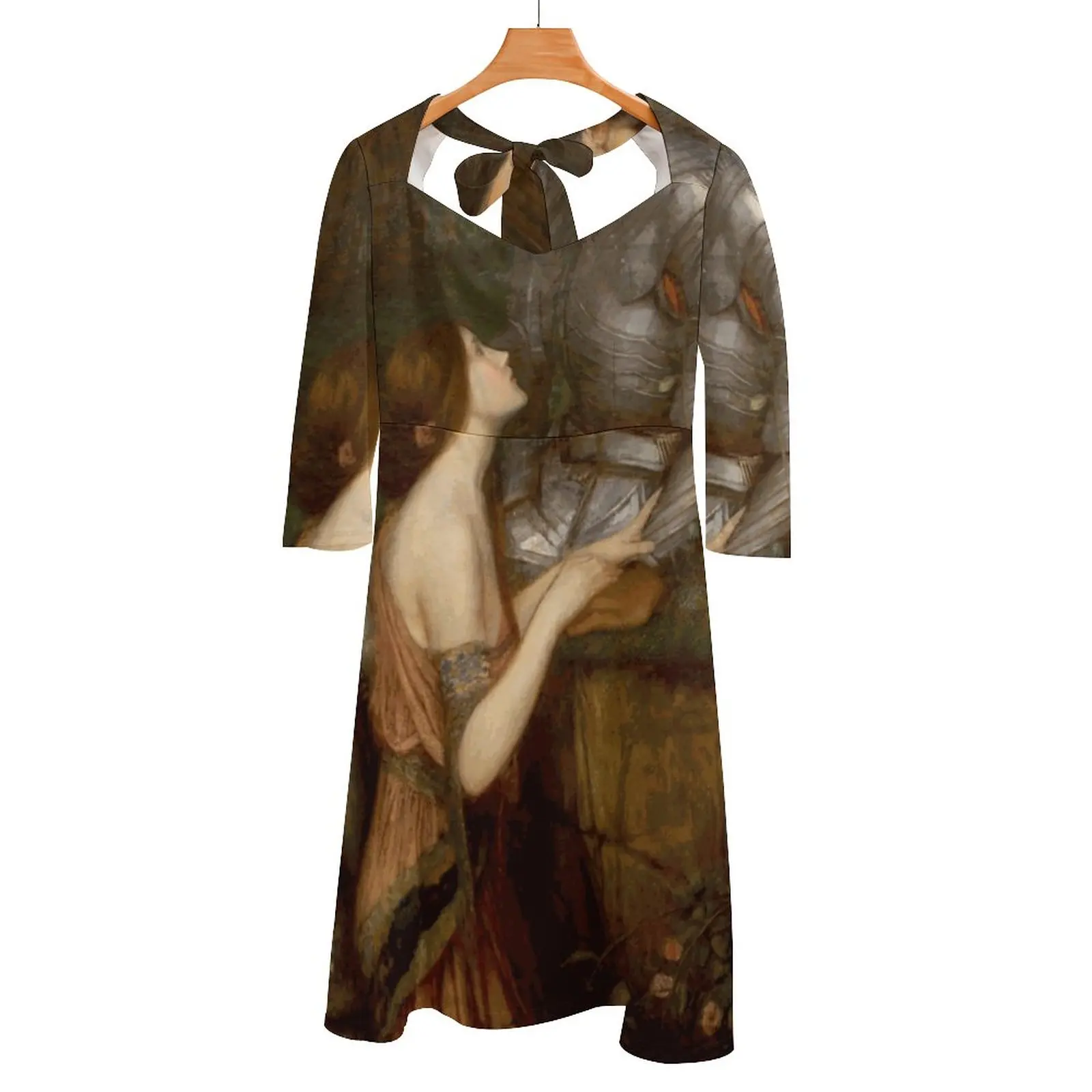

John William Waterhouse - Lamia And The Soldier Square Neck Dress Back Lacing Backless Dress Elegant Beach Party Dress Korean