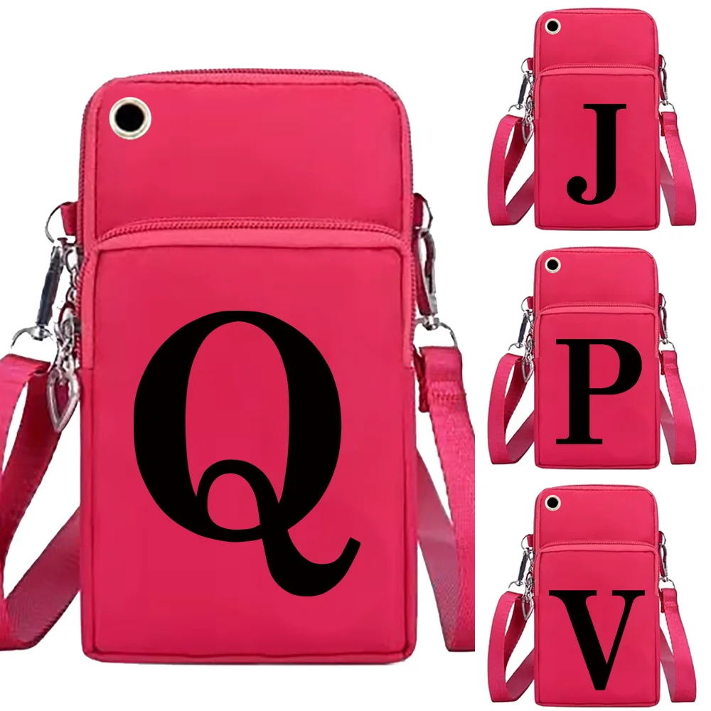 

Mobile Phone Bags Arm Purse Outdoor Sport Accessories Black Initial Name Print for IPhone/Huawei/Samsung Cell Bag Storage Wallet