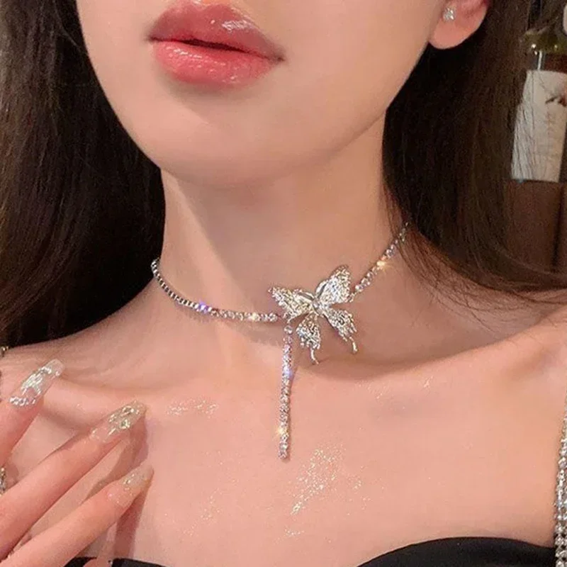 Подвеска На Шею элегантное блестящее ожерелье с подвеской-бабочкой Женская