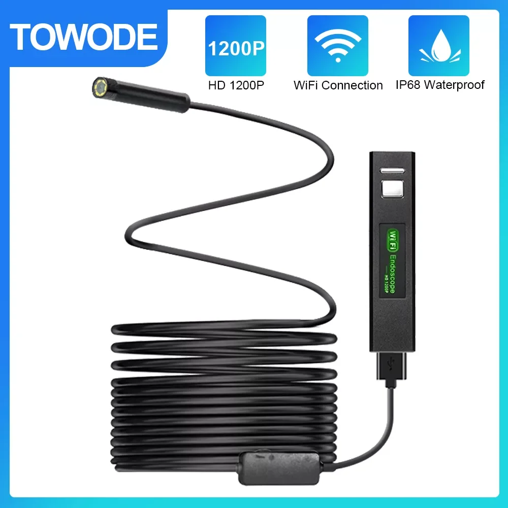 

TOWODE WiFi Endoscope Camera 1200P Hard Cable 8mm 8 LEDs Android IOS Control Inspection Waterproof Mini Camera For Cars Fishing