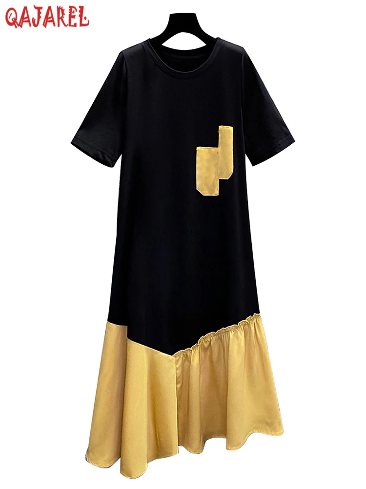 

Женское повседневное контрастное платье в стиле пэчворк