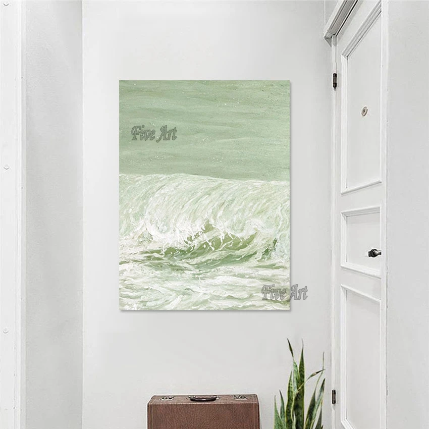 

100% Handmade Home Interior Decoration Accessories Sea Wave Simple Abstract Acrylic Painting Frameless Modern Art Picture