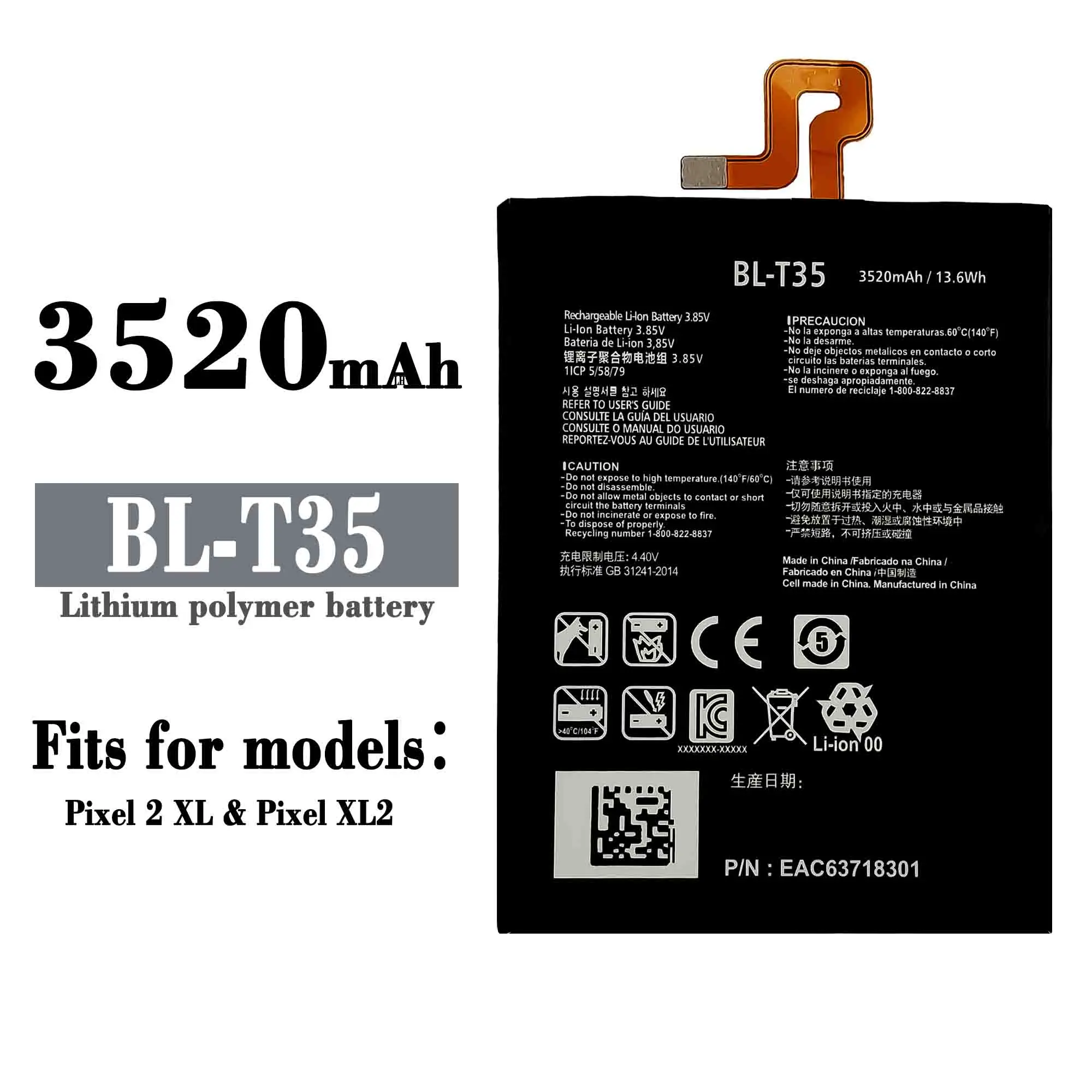 BL-T35-Batería de repuesto para teléfono móvil LG, pila de 3520mAh, para Google 2 Pixel 2 XL Pixel2 BL T35 BLT35