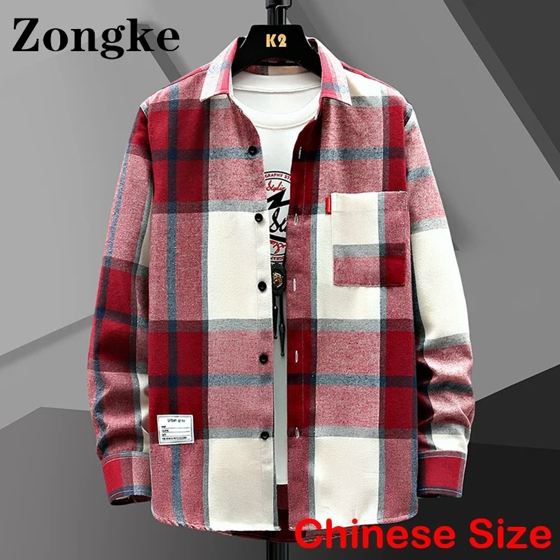 

Zongke Plaid Shirts For Men Fashion Clothing Chinese Size M-3XL Mens Shirts Clothes Harajuku Vintage 2022 Spring New Arrivals