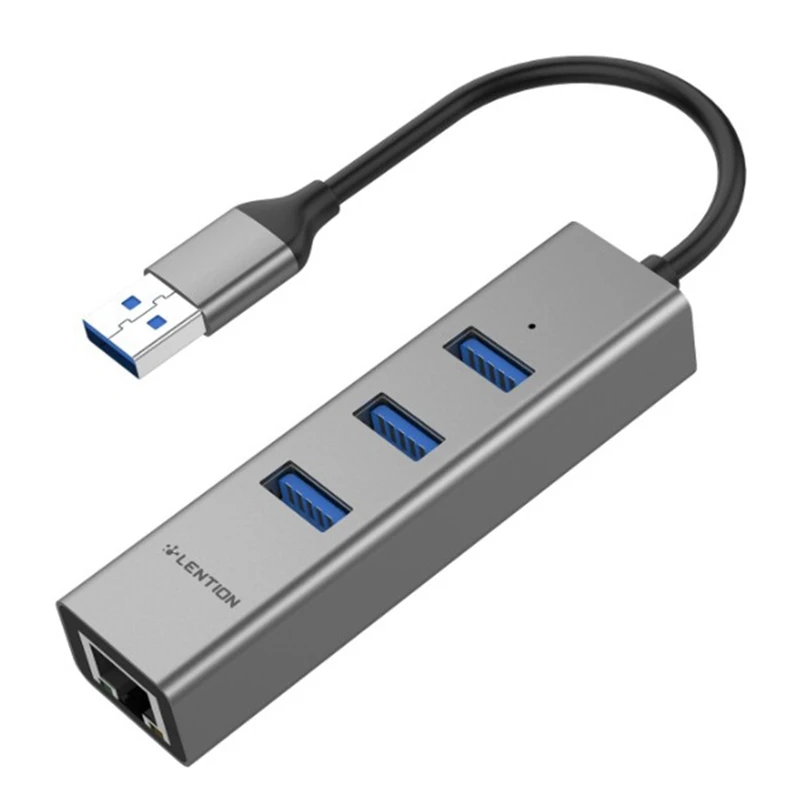 

LENTION 3-Port USB 3.0 Hub With Gigabit Ethernet Network RJ45 LAN Adapter Compatible For Air/Pro, Type A Laptops