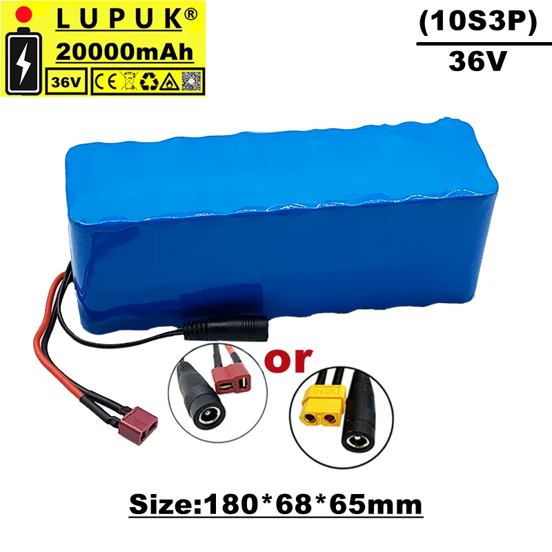 

Lupuk-36v lithium ion battery pack, 10s3p, 20Ah, dc+t connector, built-in BMS, suitable for electric bicycles and scooters