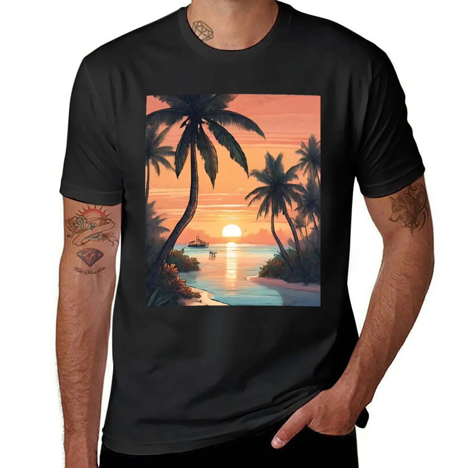 Идеальный подарок футболка с изображением рассвета на Мальдивах размеры выше