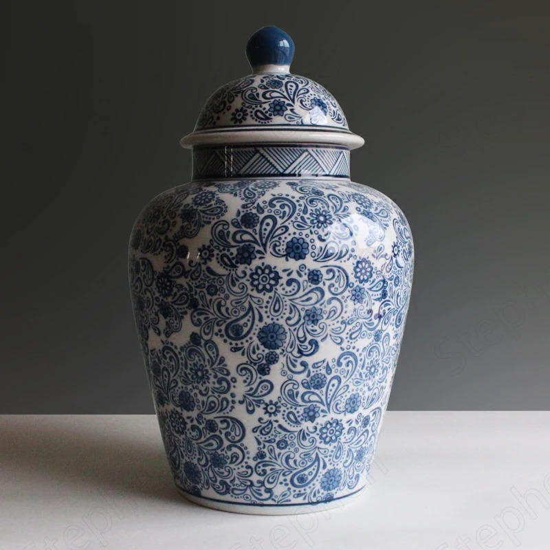 

Большая сине-белая фарфоровая Цветочная ваза, китайские винтажные высокие напольные вазы для гостиной, декоративные крафтовые цветочные г...