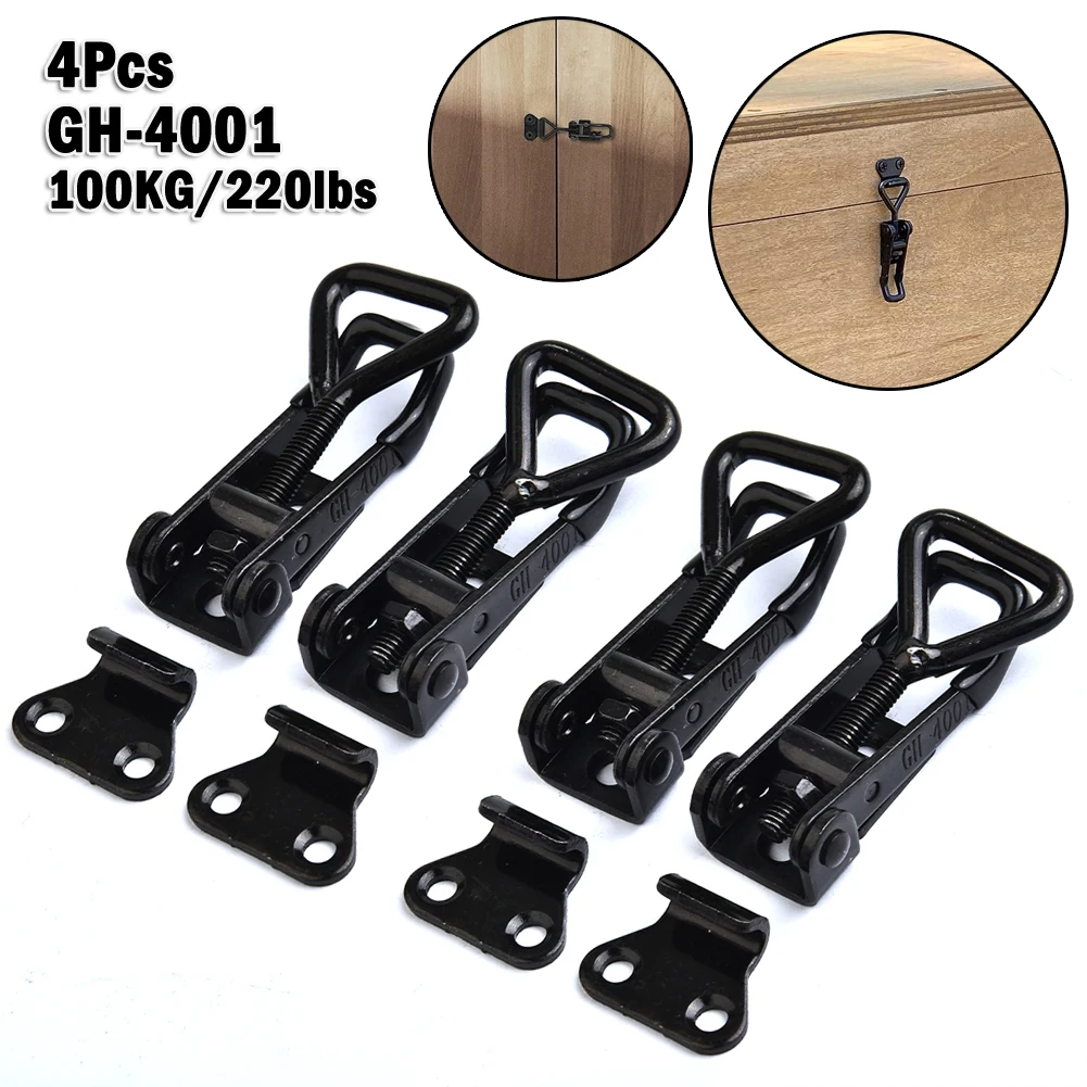 

4pcs GH-4001 Adjustable Toggle Clamp Steel Hasp Catch Clip For Handle-less Boxes Cabinets Lockers Doors Quick Fixture