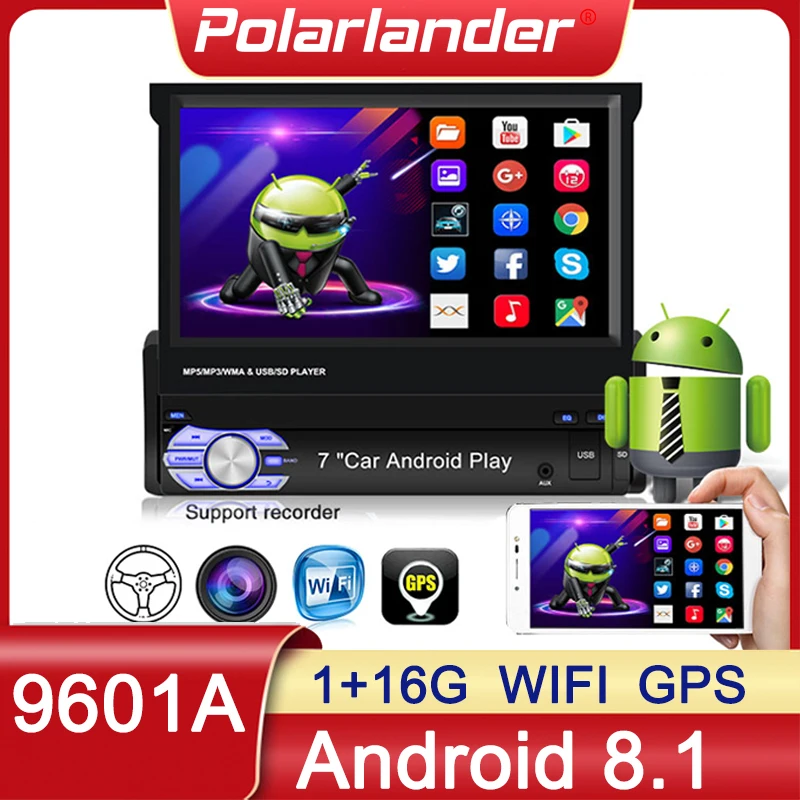 

Выдвижной 7-дюймовый 1 DIN Android 8,0 авторадио радио MP5 Bluetooth/USB/TF/Aux-in HD кассета камера заднего вида сенсорный экран