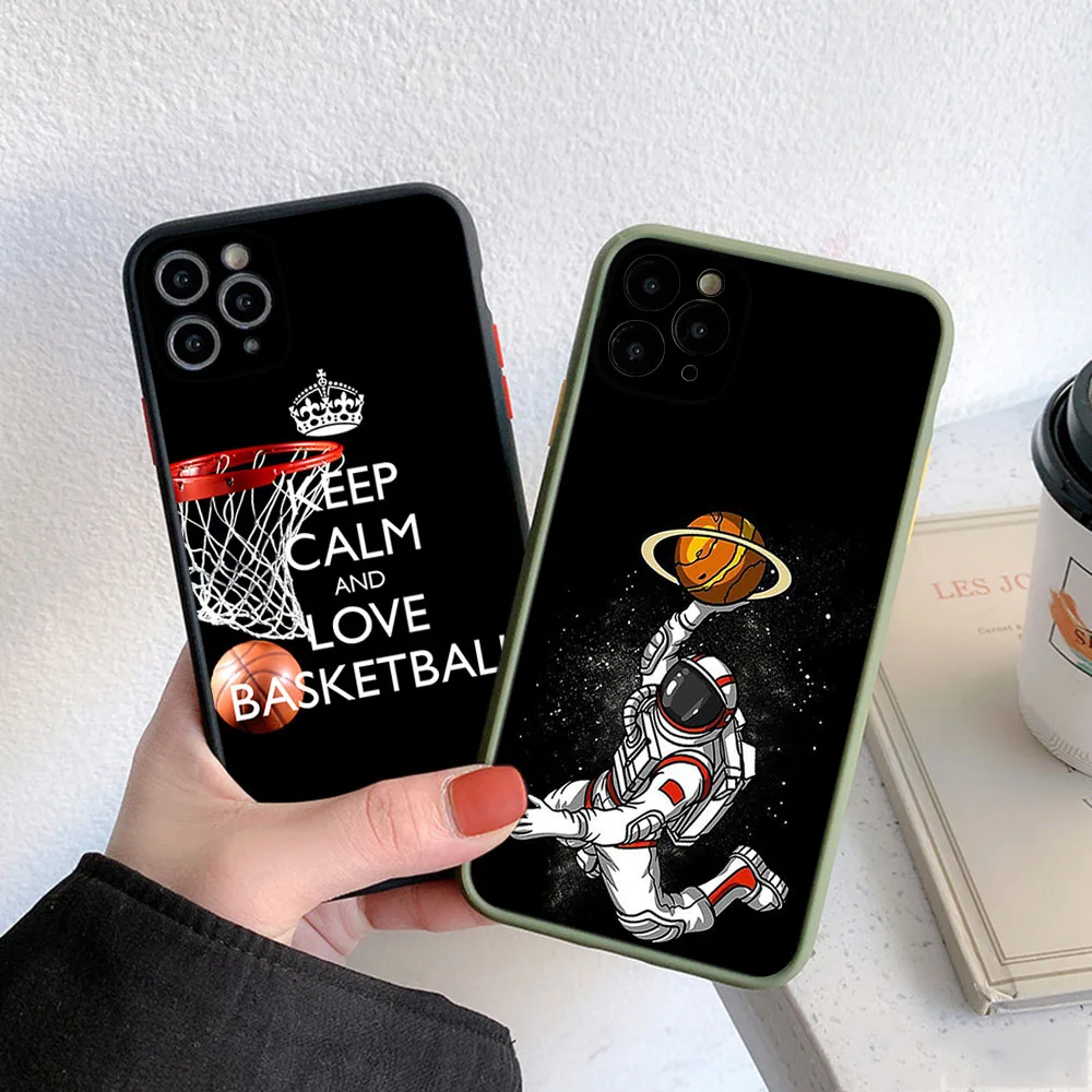 Skin Feel Translucent Phone Case For iPhone 16 Pro Max 15 14 13 12 11 7 8 Plus SE Mini XR Starry Sky Basketball Frosted Cover