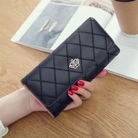 luxury crown women wallets long hasp three fold coin purses fashion solid color clutch female money bag credit card holder