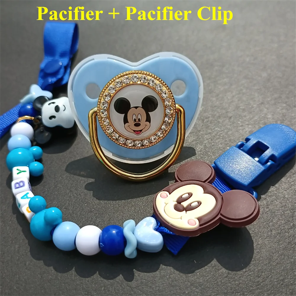 

[1 Set] 2022 Hot Sale Anime Beads Baby Chew Teething Pacifier and Chain Holder Newborns BPA Free Kids Mickey Mouse Babi Pacifier