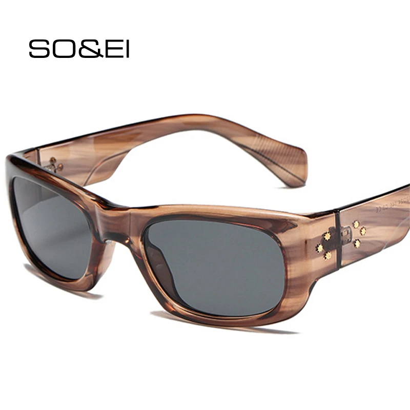 

SO&EI Retro Square Rivets Men Sunglasses Fashion Gradient Shades UV400 Trending Women Brand Designer Dark Green Sun Glasses