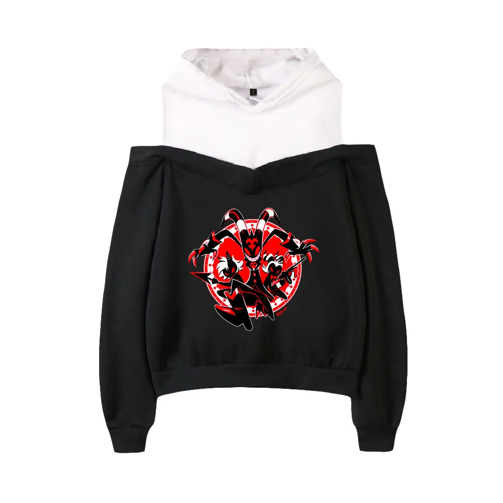

Helluva Boss Hoodies Female Off Shoulder Sweatshirt Women's Pullover Harajuku Streetwear American Anime Helluva 2 Clothes