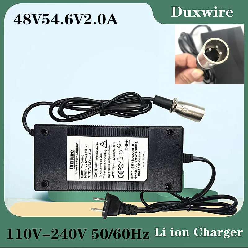 Duxwire High Quality 48V Lithium Battery Charger Output 54.6V 2A Use
For Li ion Power Pack XLR Plug EU US AU UK