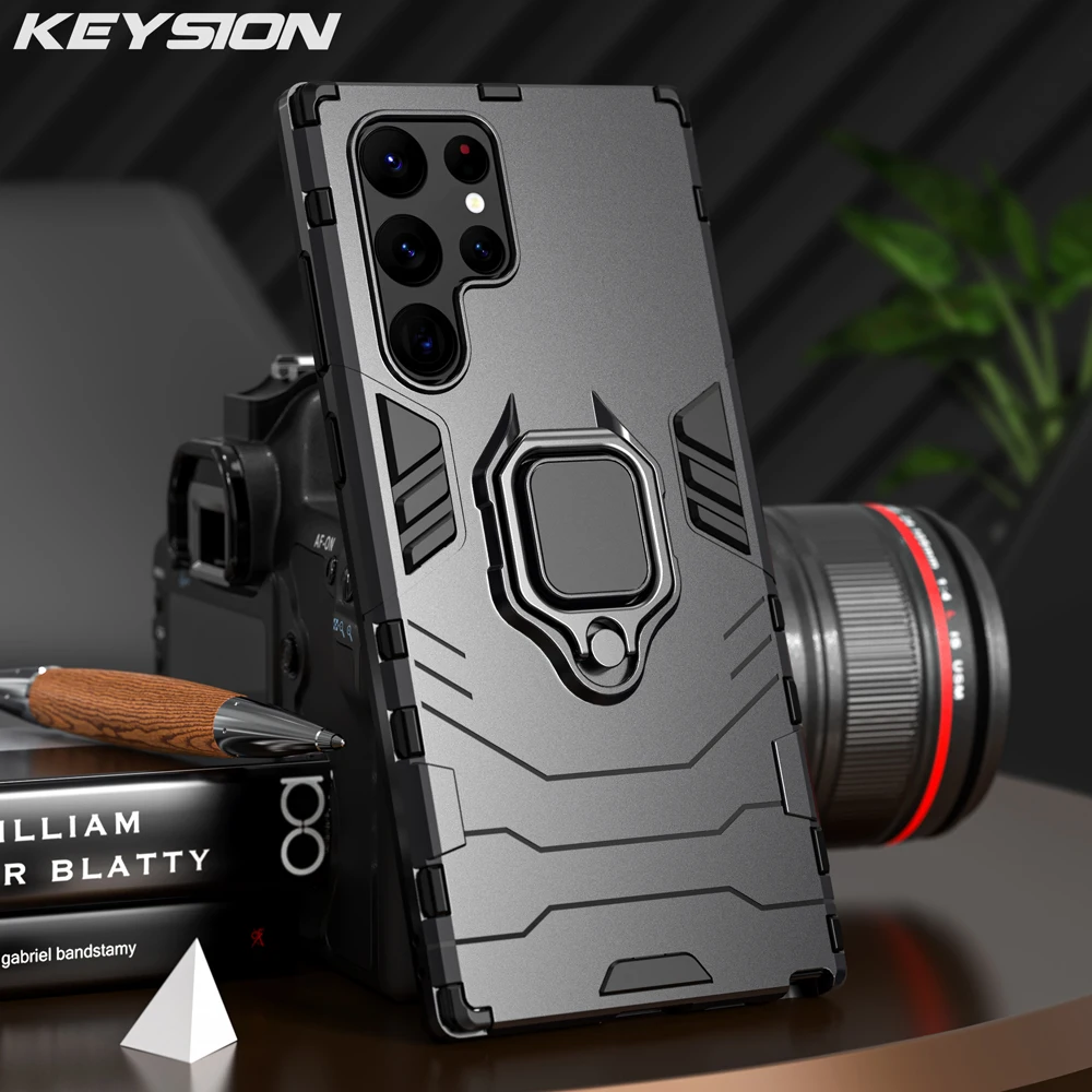 

Противоударный армированный чехол KEYSION для Samsung S22 Ultra S22 + чехол-подставка с кольцом для телефона Galaxy S21 Ultra S20 + Plus S20 FE