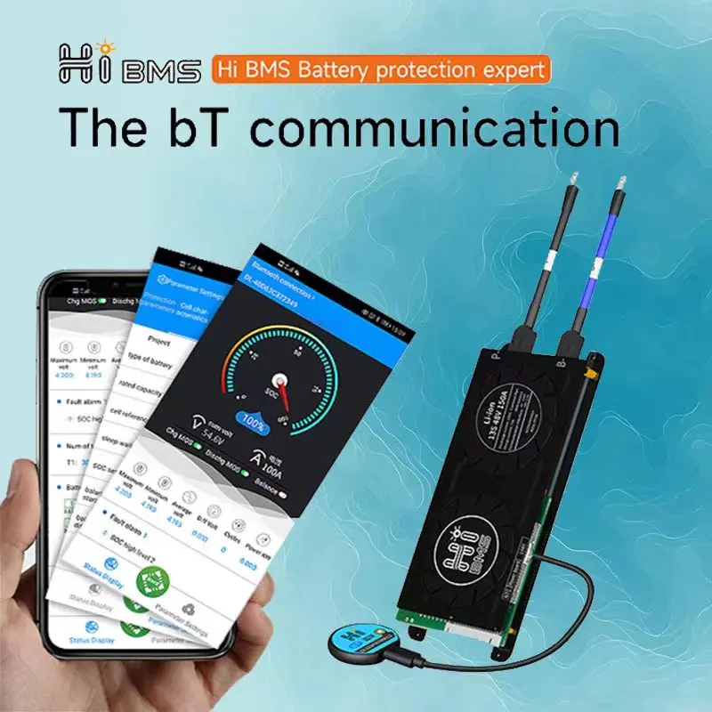 

HIBMS Smart bms Lifepo4 4S 12V Li-ion Bluetooth Battery 60A 100A Balancer Outdoor Power Bank Home Solar Storage Inverter RV