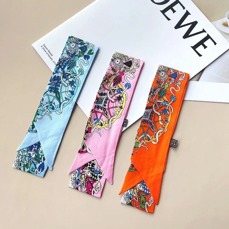 

5*86cm Mulberry Silk Twill Small Streamer Ladies Fashion Accessories Head Scarf Headwraps for Women Twilly Scarf for Bag