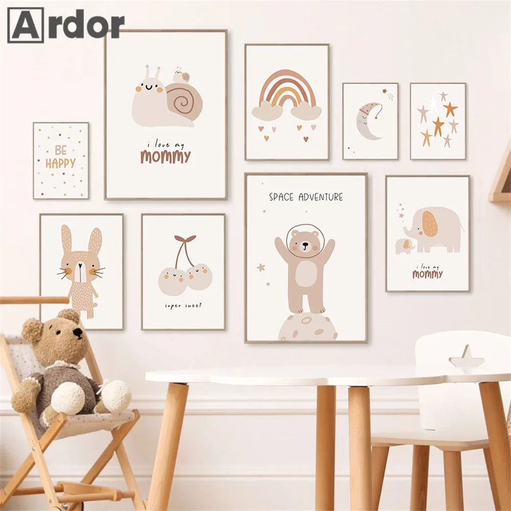 

Boho Moon Rainbow Poster Snail Bear Elephant Rabbit Canvas Painting Nursery Wall Art Print Nordic Wall Pictures Kids Room Decor
