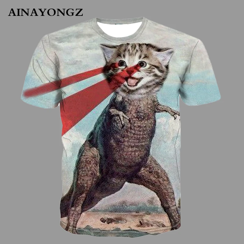 Novelty 2022 Trend Men Summer Clothes Hip Hop Starry Sky Cat Print T Shirt Blouse Male Animal Manga Tshirt Tops Streetwear 4XL