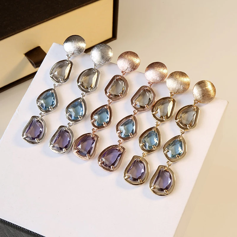 

Брендовые ювелирные изделия, яркие серьги-подвески с разноцветными кристаллами, оптовая продажа, высококачественные висячие серьги с покр...