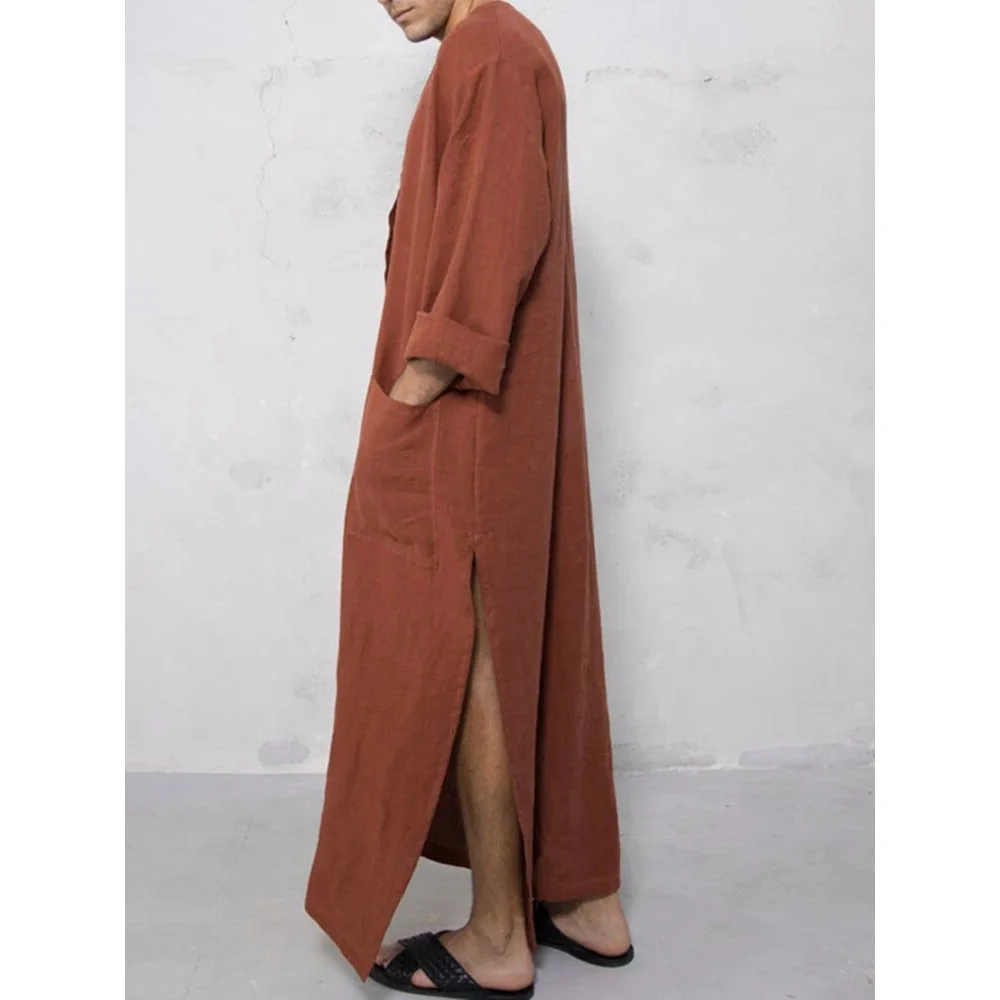 Muslim Dubai New Men's Loose Standing Neck Door Barrel Long Sleeve Robe Ethnic Style Robe Jubba Thobe Muslim Fashion Clothing