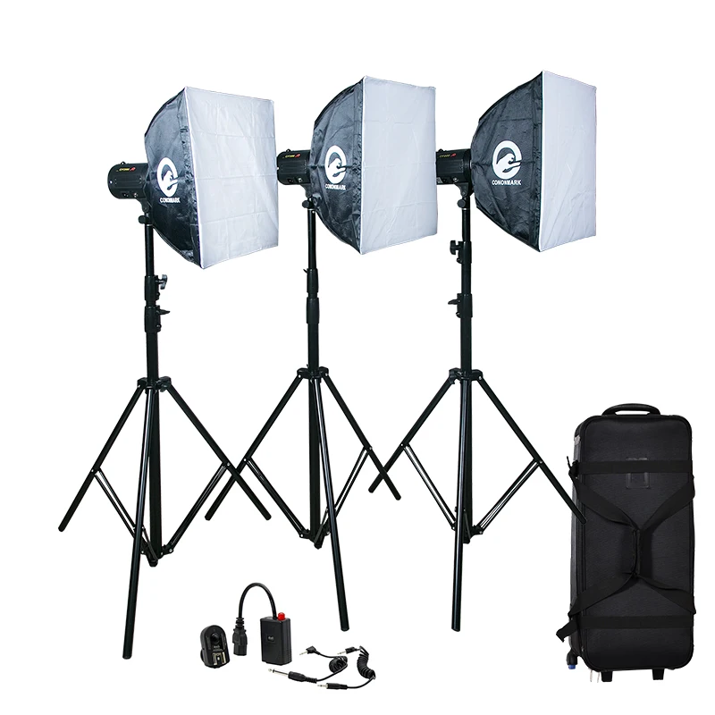 

Wireless 2.4G 3x 200Ws Flash Heads 600aWs Studio Flash Kit With Carrying Bag
