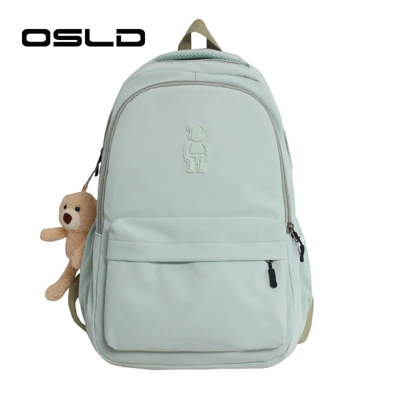 

OSLD New Joker Leisure Unisex Rucksack Solid Travel Bag Sports Bags Plush Pendant Girl Schoolbag Student High School Backpacks