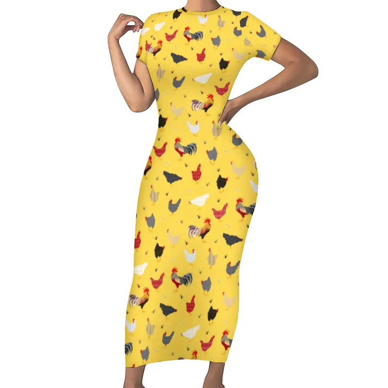 

Chicken Farm Bodycon Dress Women Geometric Memphis Print Modern Maxi Dresses Holiday Short Sleeve Aesthetic Design Dress 4XL 5XL