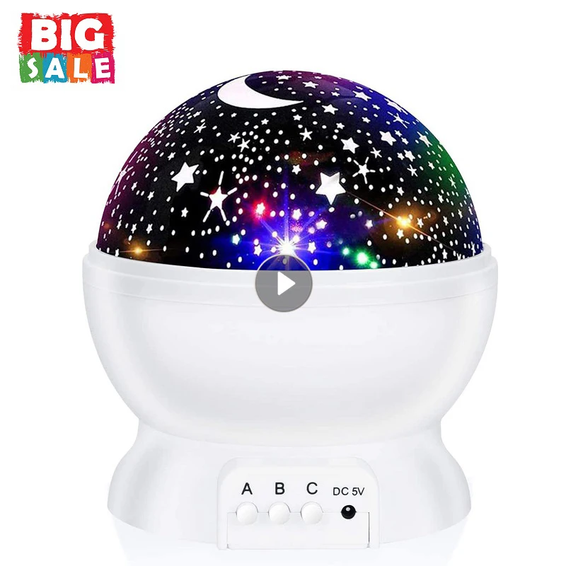 

Starry Sky LED Night Light 360 Degree Rotating Moon Star Lamp Projector Lighting Children Baby Night Sleep Light Battery USB