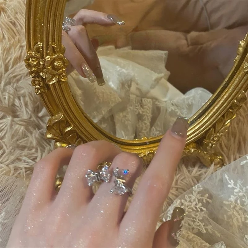 

Fashion Zircon Bow Rings for Women Adjustable Opening Rings Female Trendy Bowknot Rings Elegant Wedding Ring Jewelry Wholesale
