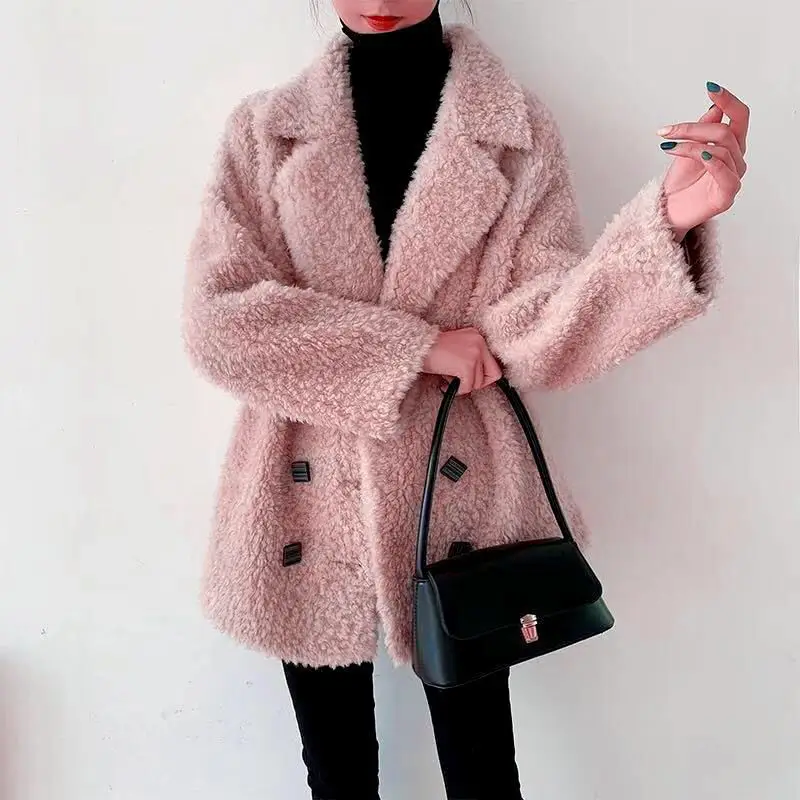 2022 Autumn Winter New Fashion Women Genuine Lamb Fur Coats Female Elegant Fluffy Warm Real Lamb Fur Jackets Outerwear C66