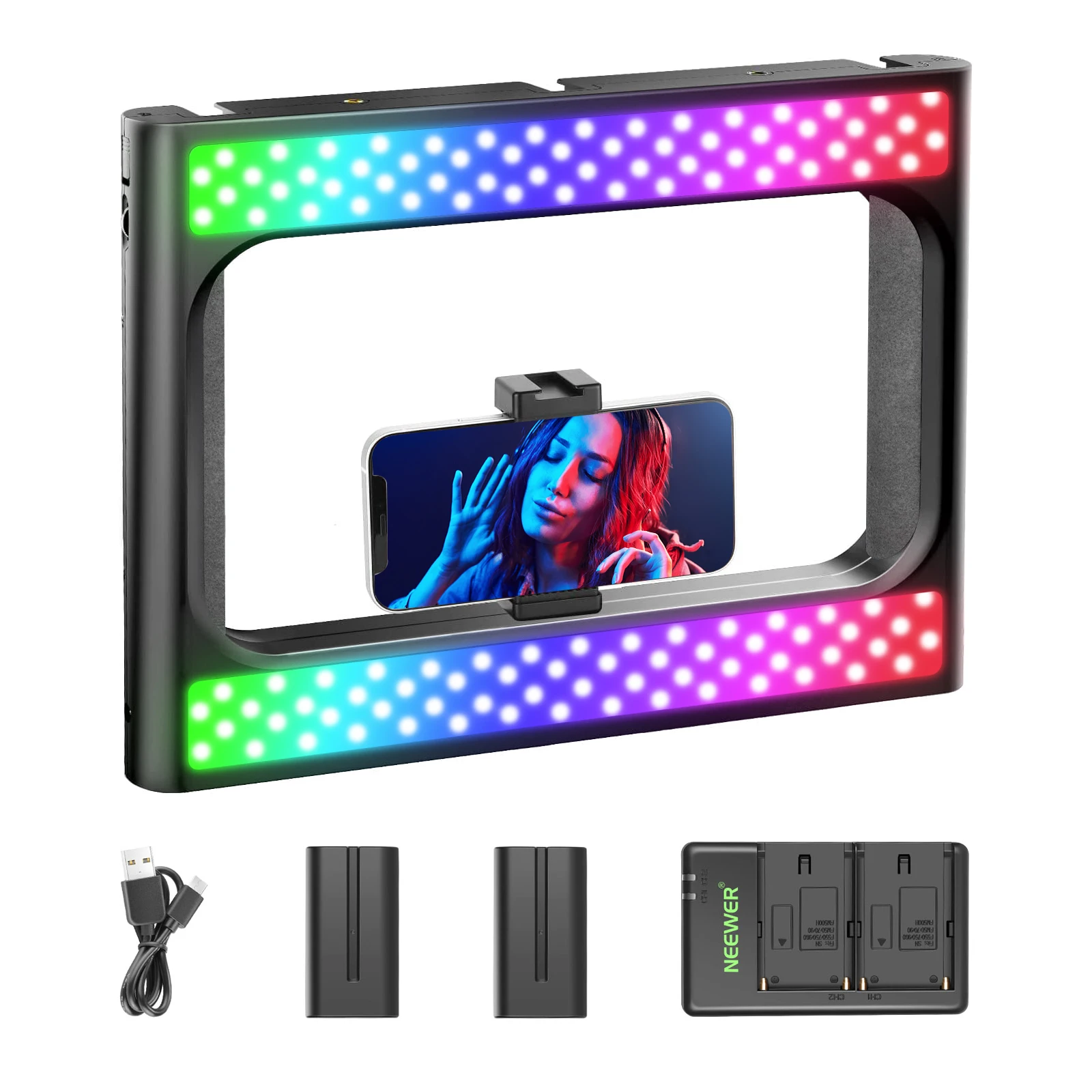 

Светодиодный кольцевой светильник Neewer RGB для селфи, полноцветный светильник 360 °, стабилизатор видео для смартфона, телефона, с батареей для ...