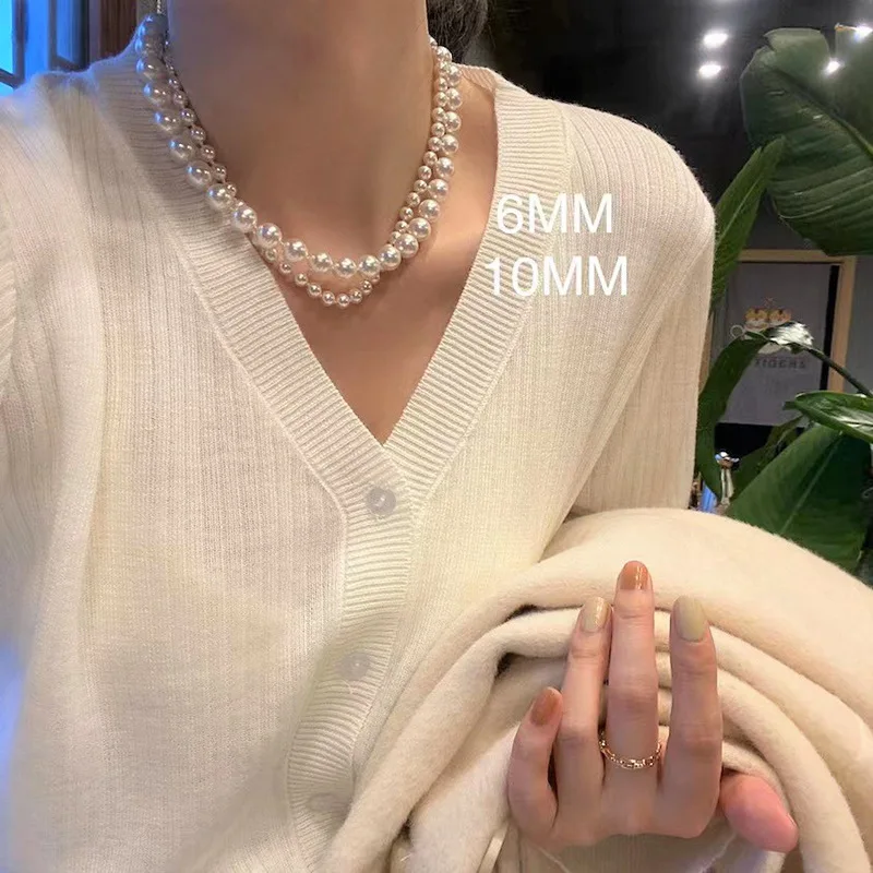 24Новое жемчужное ожерелье Shijia женское многослойное двойное длинное