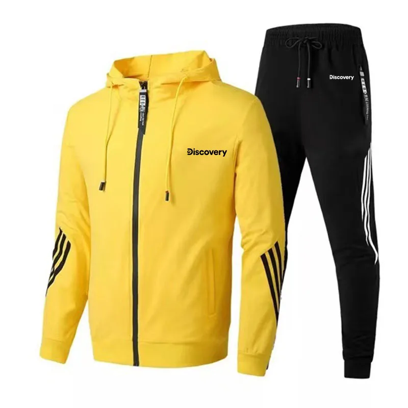 Men's printed set casual spring and autumn zippered cardigan set sportswear men's+pants fitness jogging Harajuku men's sportswea