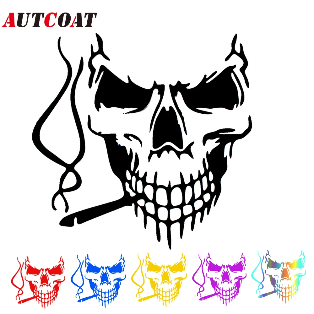 

AUTCOAT 1Pcs Smoking Skull Decal Horrific Skeleton Vinyl Car Hood Window Stickers Vehicle Styling Removable Waterproof Sticker