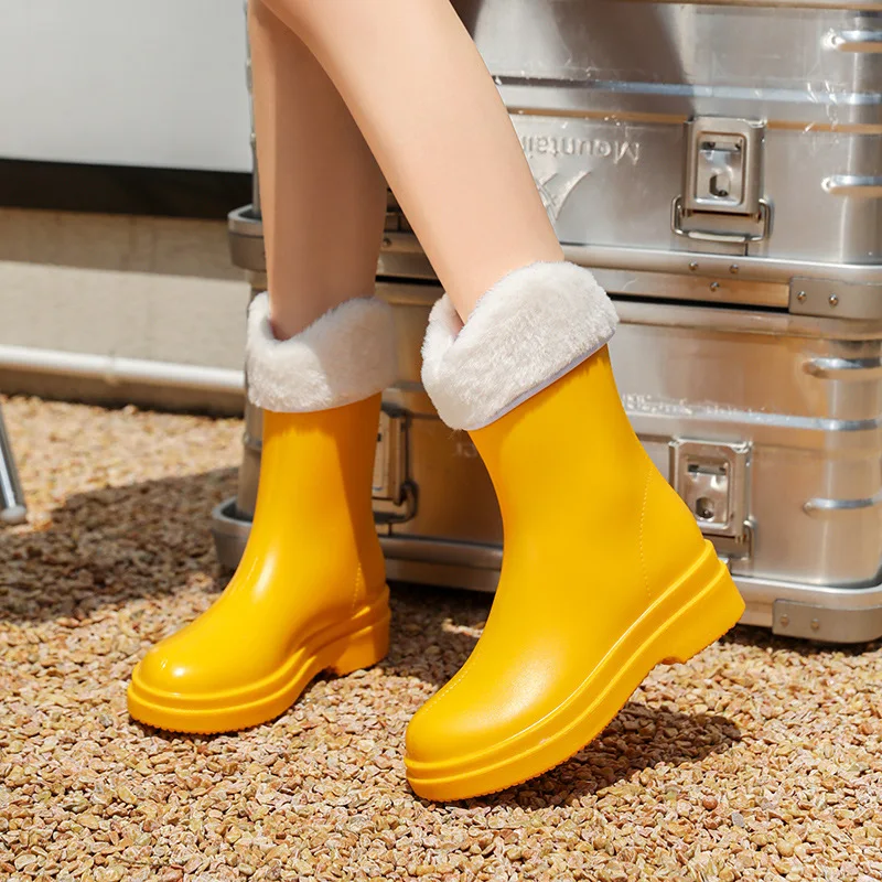 

Сапоги женские резиновые до середины икры, водонепроницаемые теплые галоши, удобная обувь для сада и воды, зимняя обувь