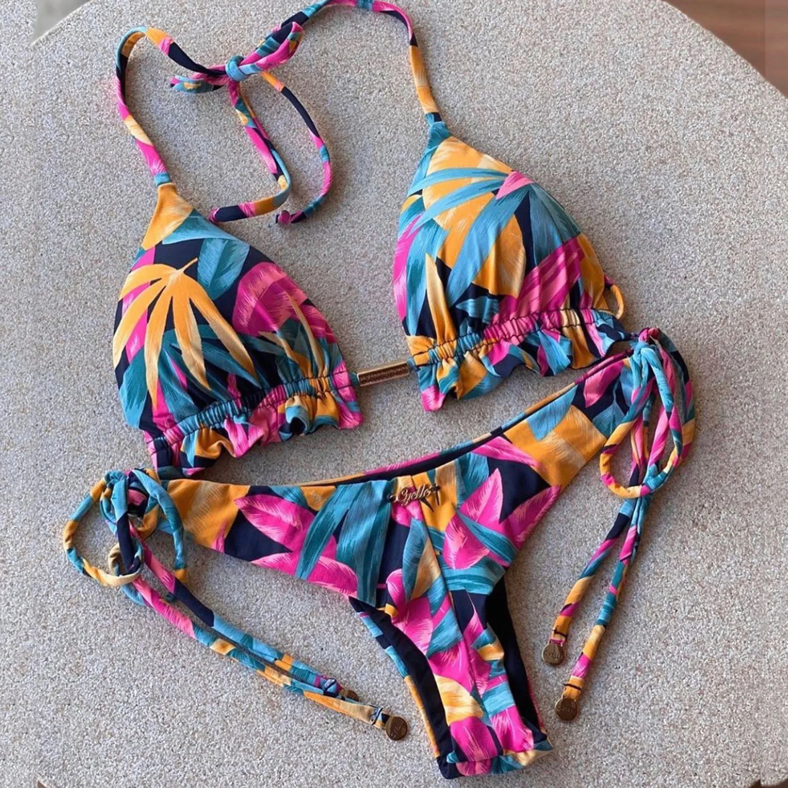 

Women Bikini Set Sexy Printing Color Bandage Swimsuits Lace Sling Thong Bikini Swimsuit Summer Beach Biquini