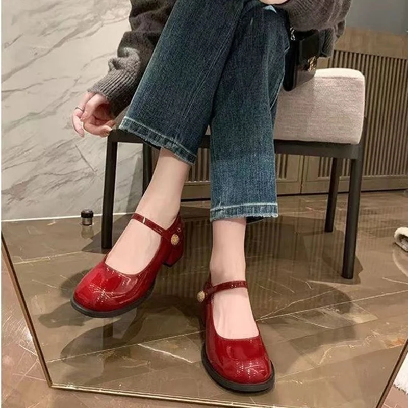 

New Spring Mary Jane Shoes Fashion Ankle Strap Women Pumps Shoes Round Toe Dress Lady High Heel Shoes