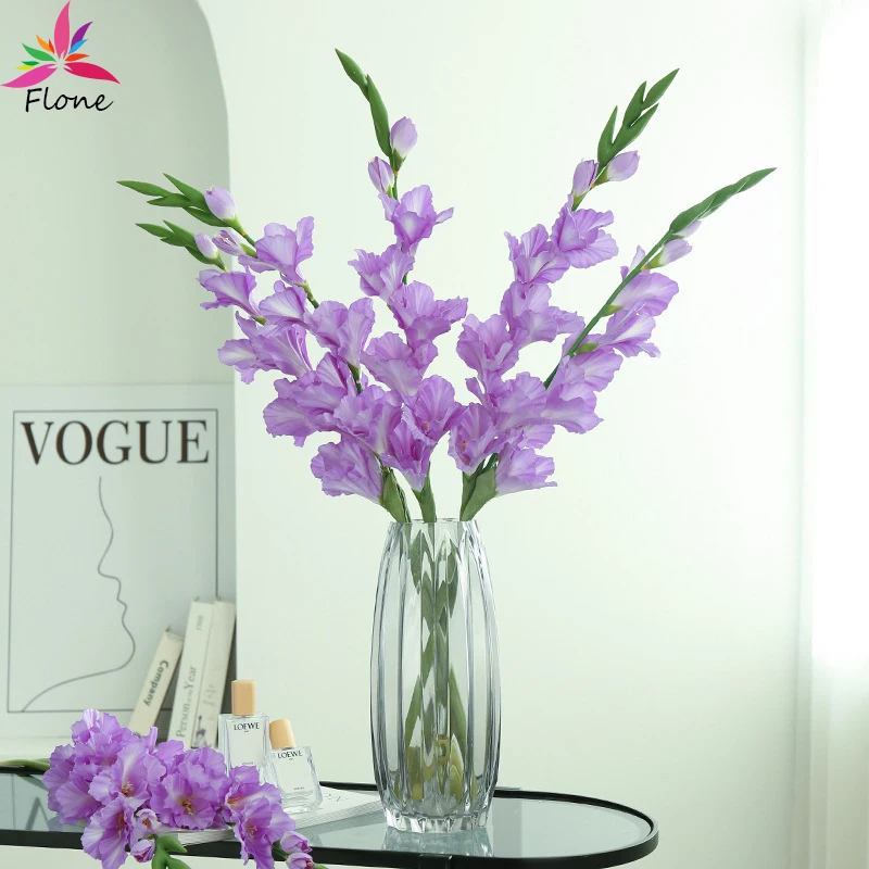 

51cm 2colors White Purple Silk Single Branch Artificial 8Heads Gladioli Flowers Room Home Office Decoration Noel Vases Flower