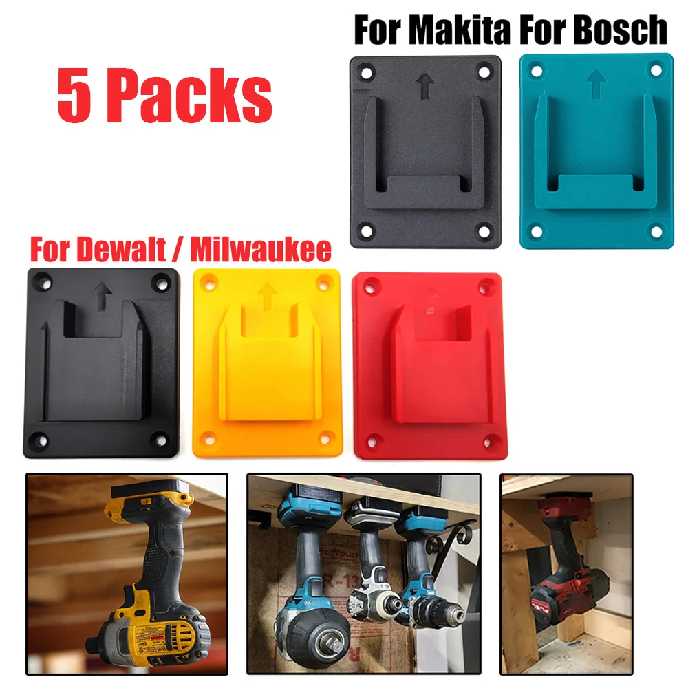 5Packs Tool Mount Storage Bracket For Makita/Bosch/Dewalt/Milwaukee 18V Li-ion Battery Tool Machine Drill Holder Slots Stand