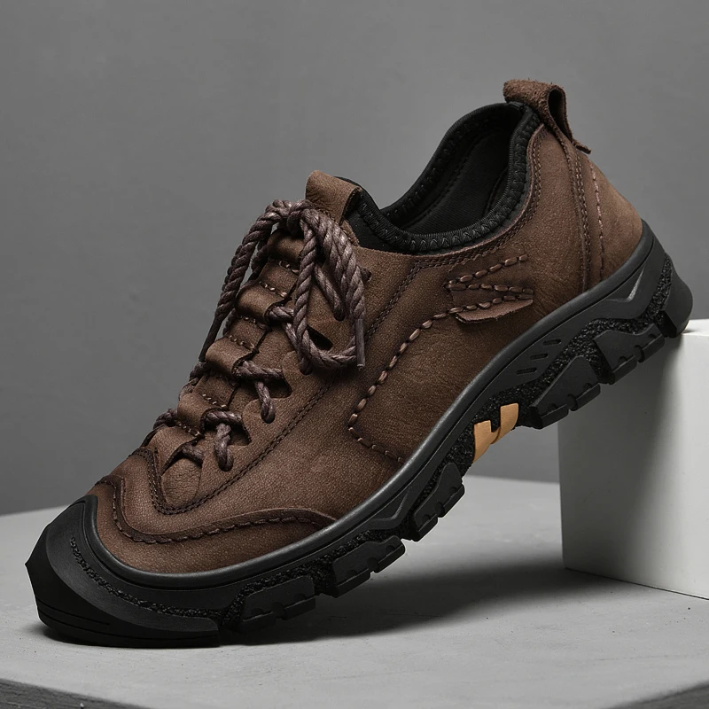 

2022 Genuine Leather Men Hiking Shoes Classic Wear-resistant Outdoor Men Shoes Lace-Up Sport Climbing Trekking Hunting Sneakers