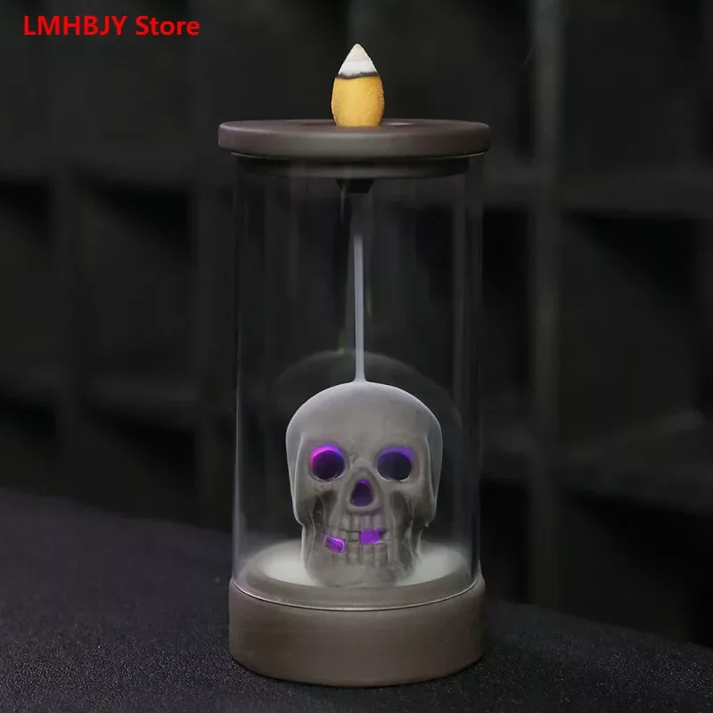 

Purple Sand Backflow Incense Burner Windproof LED Lampshade Skeleton Home Decoration Halloween Backflow Incense Burner
