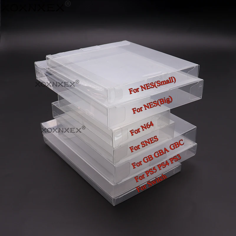 

XOXNXEX Clear Transparent Game Cartridge Box Case CIB Games Plastic PET Protector for N64 NES SNES for GB GBA GBC NGPC Switch