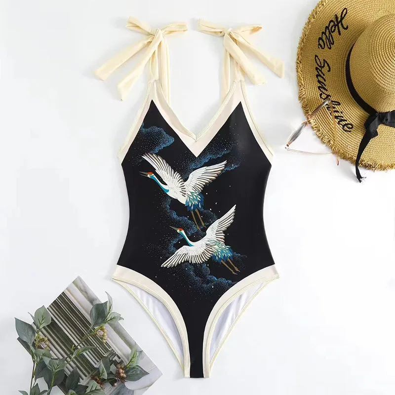 

2023 New Retro Europe and America Foreign Trade Swimsuit Conservative Swimsuit Manufacturers Selling Printed One-Piece Swimsuit