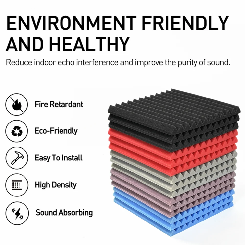 24Pcs/Pack 30x30x2.5cm Acoustic Wedge Foam Panel Tiles Studio Wall Pad Room Sound Absorbing Treatment Sponge |