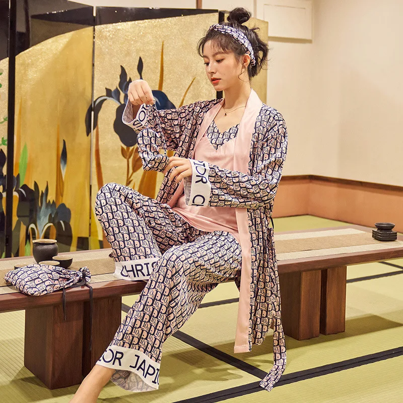 7pcs Women's Silk Pajamas Sets Home Robe Pants Sets Lace Satin Pyjamas Women Spring Summer Pyjama Sets Travel Kit Dropshiping